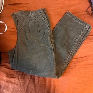 Green Corduroy Pleated Pants